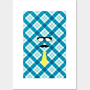 Checkered Father glasses mustache and tie Posters and Art